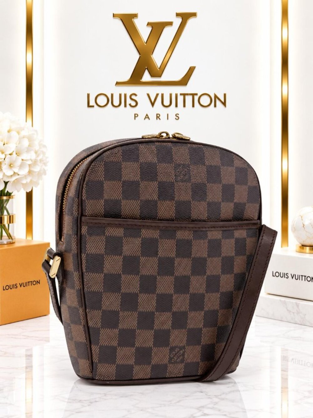 Authentic Louis Vuitton Ipanema PM Damier Ebene Crossbody Shoulder Bag